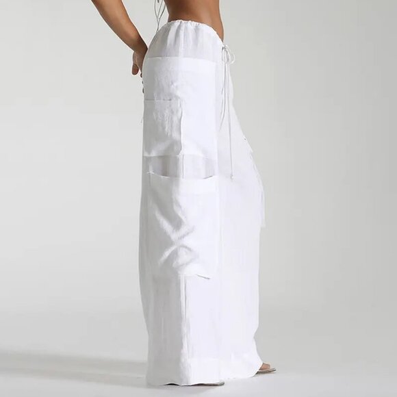 White Wide Leg Cotton Cargo Pants - Picture 5 of 5